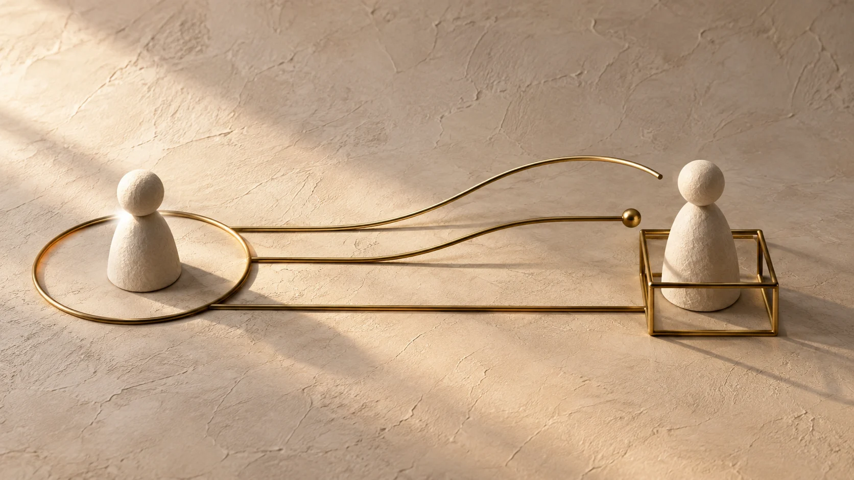 Three brass paths show the difference between personal limits, invitations and control.