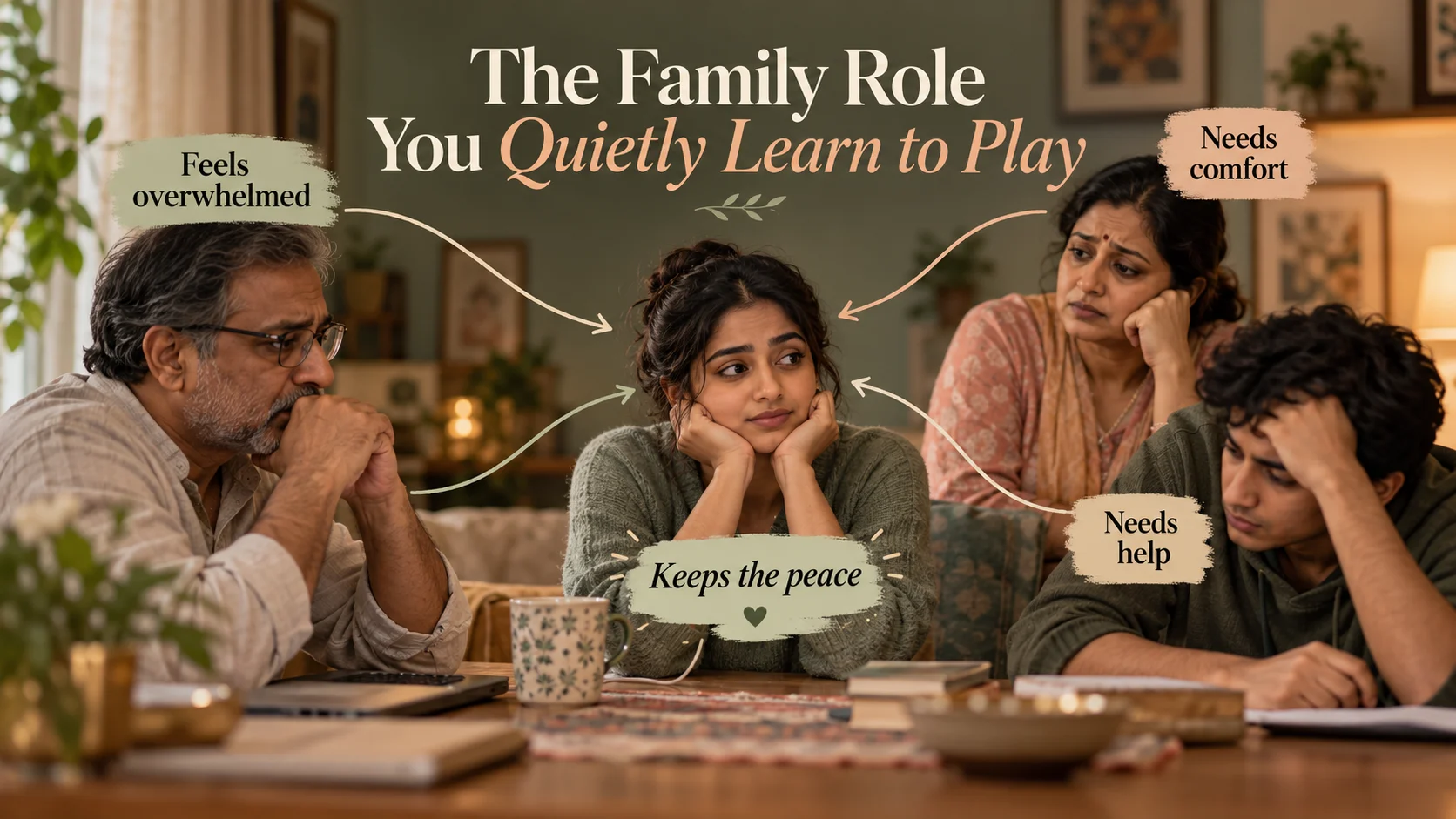 Illustration of family emotional roles and one person becoming the peacekeeper.
