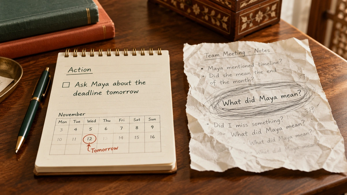 A clear next action contrasts with repeatedly circling the same work worry
