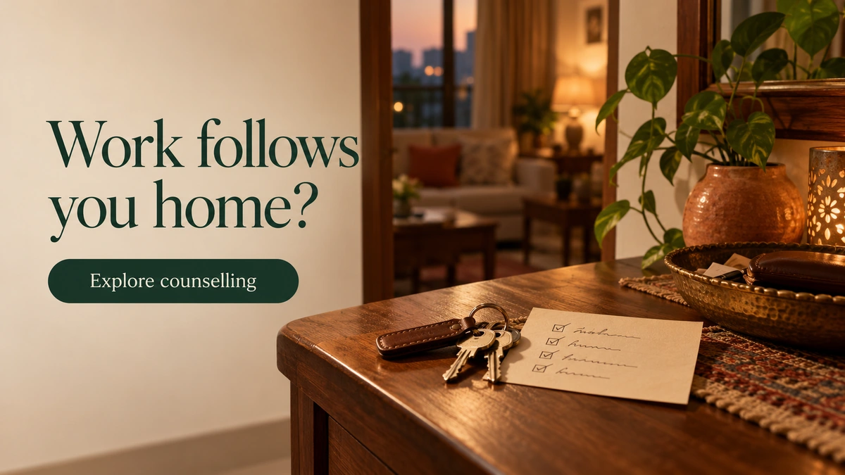 Work follows you home counselling invitation beside a handover card and house keys