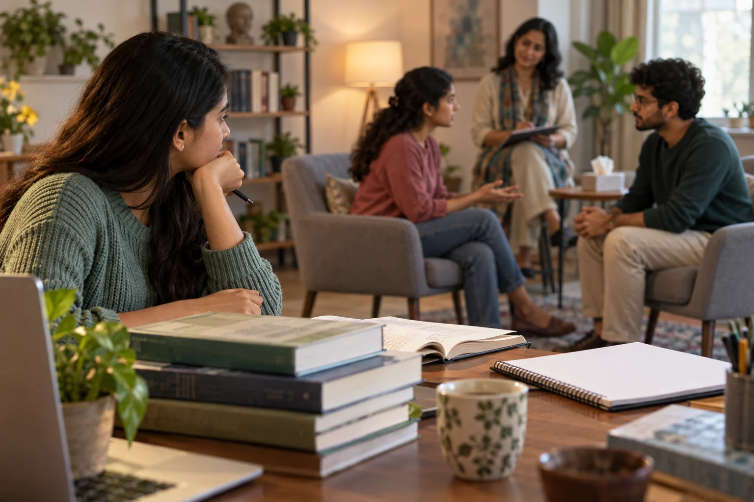 Psychology student connecting exam preparation with practical counselling skills