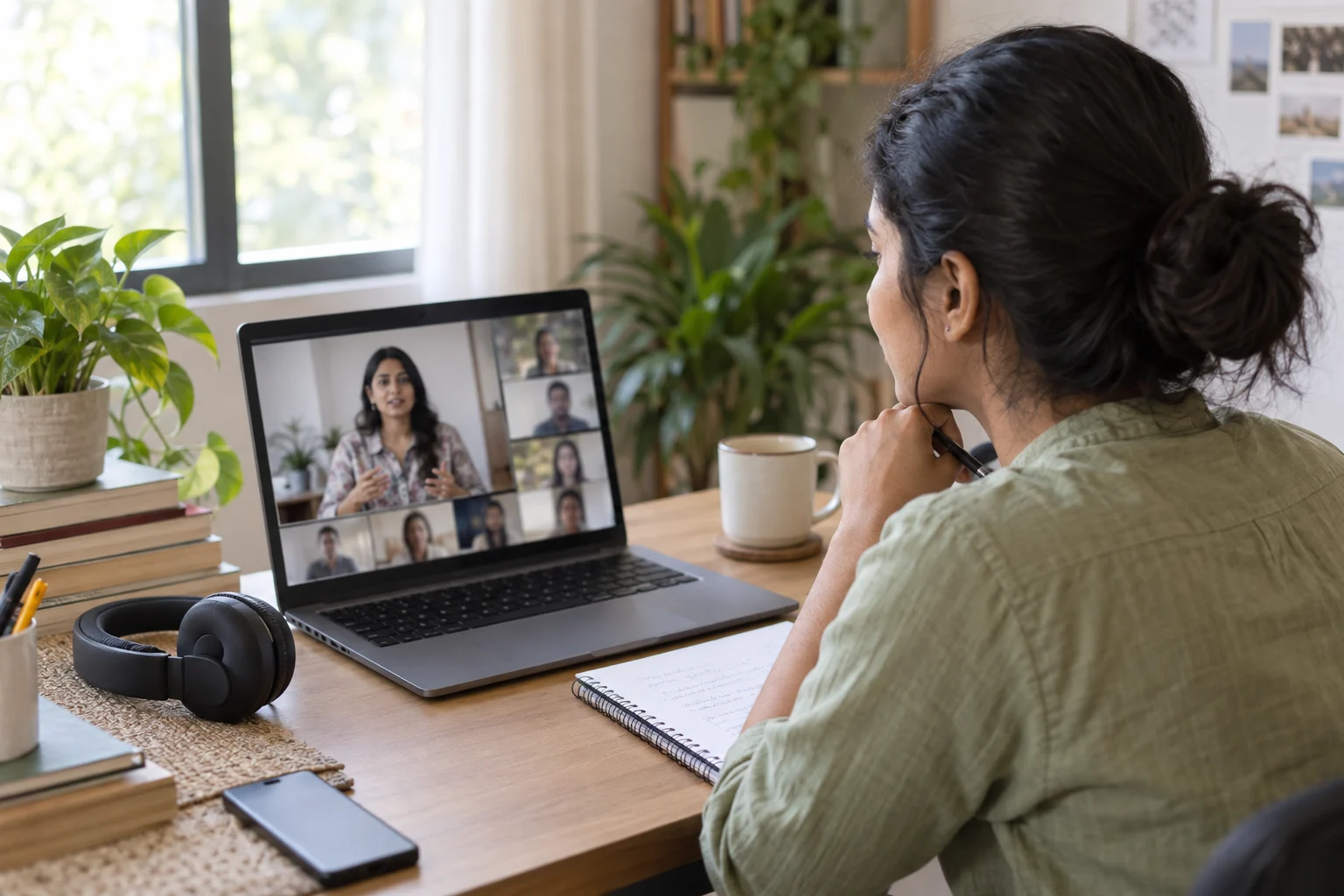 Student attending live online counselling supervision from home