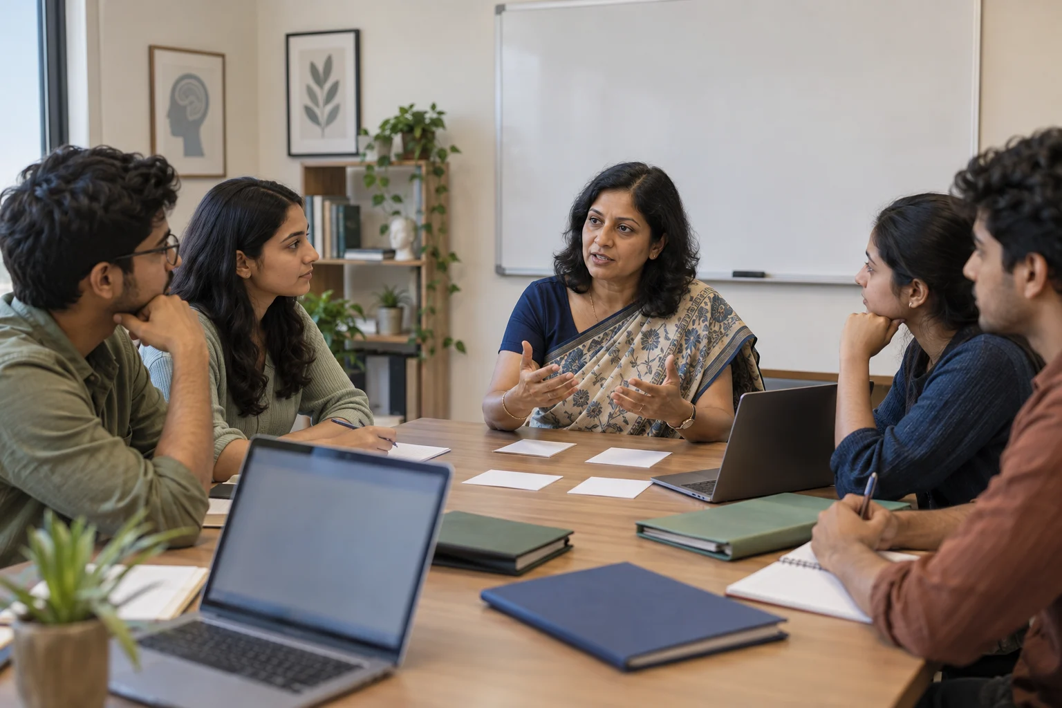 Psychology students discussing changing regulations with a mentor